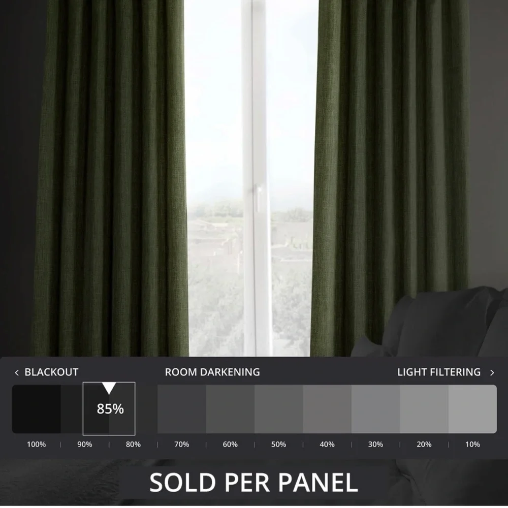 Linen Khaki Green Room Darkening Curtain Panel